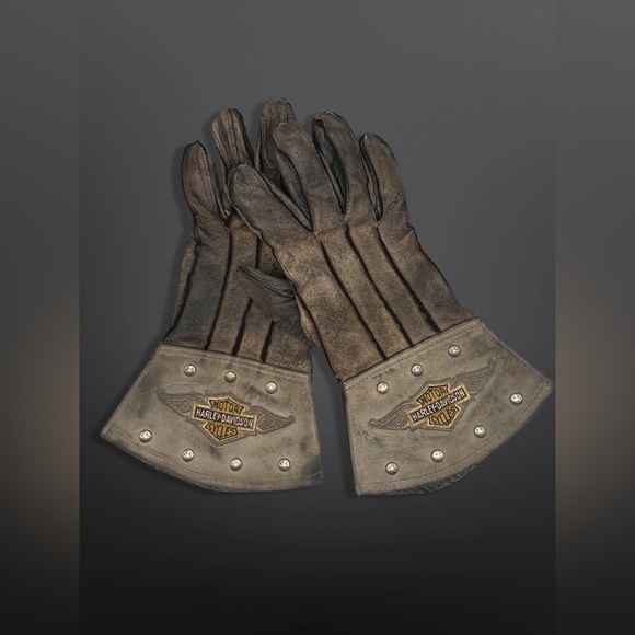 ⚡️HARLEY-DAVIDSON⚡️ Vintage Leather/Studded Guantlet Motorcycle Gloves - Picture 2 of 14